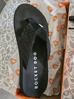 Rocket Dog Black Embroidered Wedge Thong Sandal